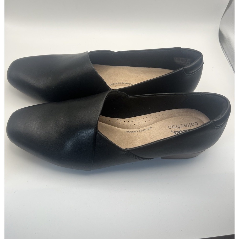 Clarks Juliet Palm Black Leather Slip On Loafer Shoes Size 8.5